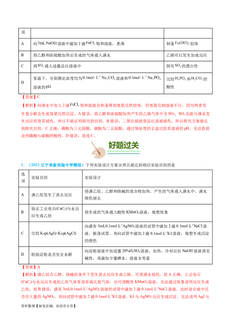 专题07实验的设计与评价-实验攻略备战2024年高考化学实验常考知识点全突破（解析版）_05高考化学_新高考复习资料_2024年新高考资料_❤专项复习资料_教师版（含答案解析）