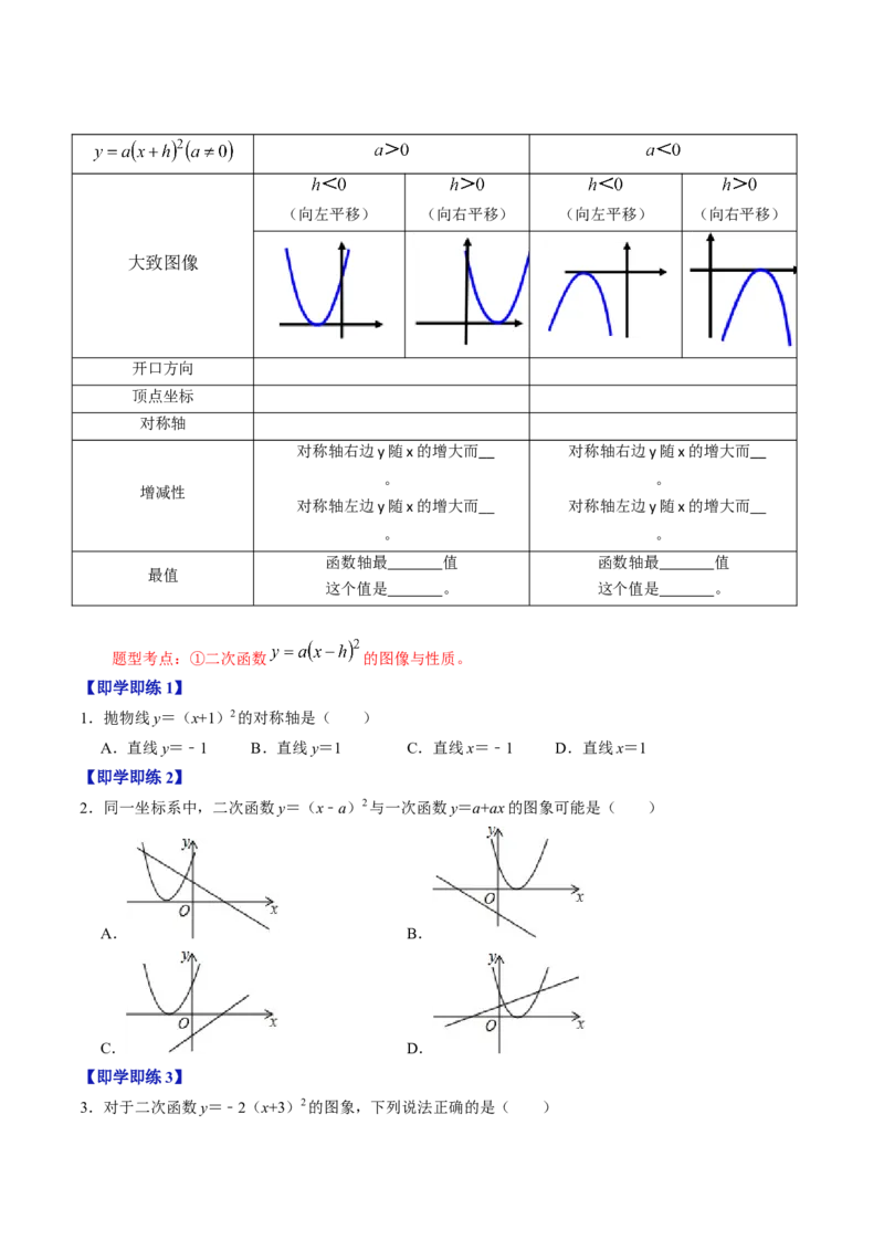 第02讲二次函数的图像与性质&mdash;&mdash;顶点式（学生版）_初中数学_九年级数学上册（人教版）_同步讲义-U18_2024版