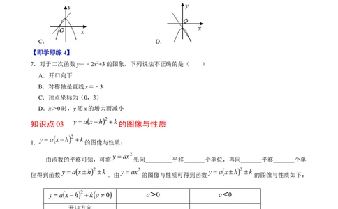 第02讲二次函数的图像与性质&mdash;&mdash;顶点式（学生版）_初中数学_九年级数学上册（人教版）_同步讲义-U18_2024版