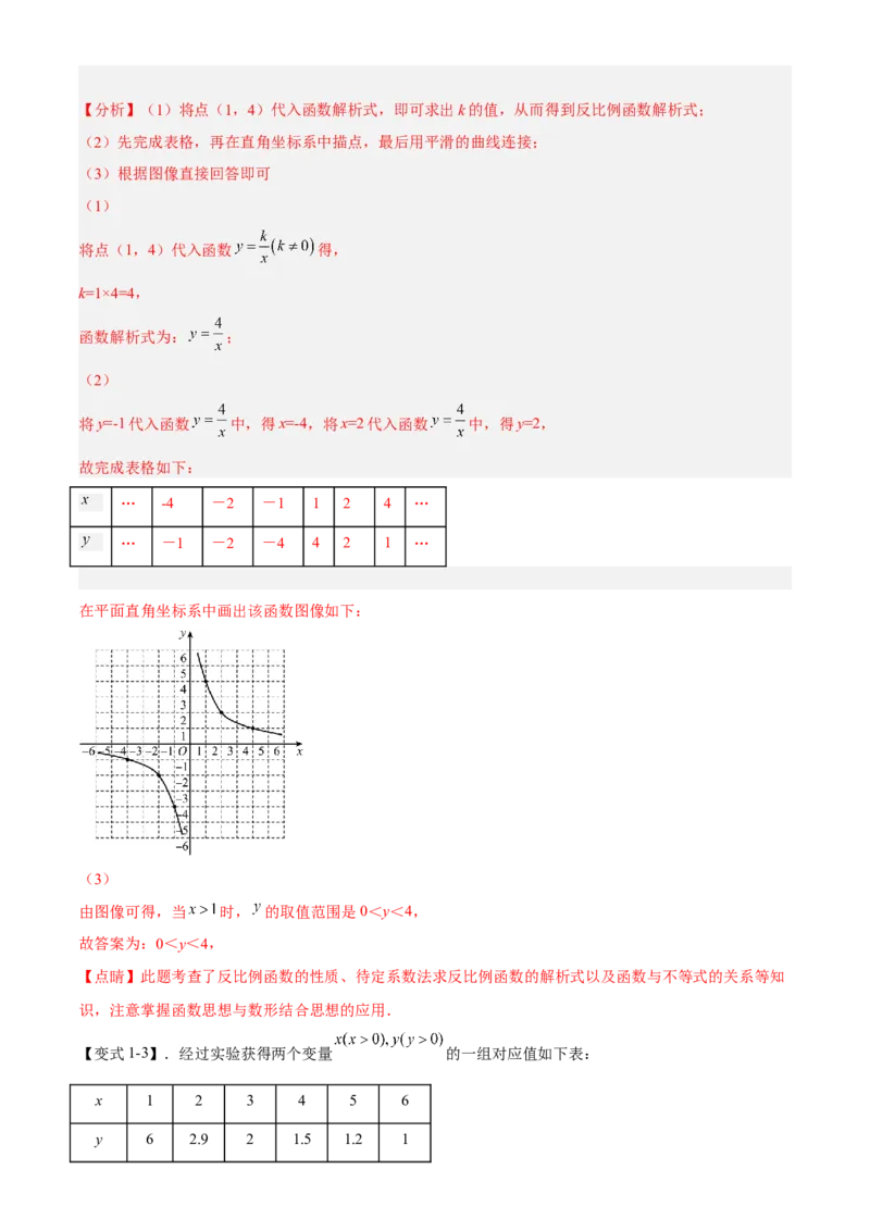 专题26.2反比例函数的图象与性质（解析版）_初中数学人教版_9下-初中数学人教版_07专项讲练_2022-2023学年九年级数学下册重点题型讲练测（人教版）