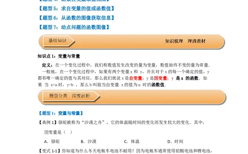 第01讲变量与函数（知识解读+达标检测）（学生版）_初中数学_八年级数学下册（人教版）_知识解读与题型专练-V14_2025版