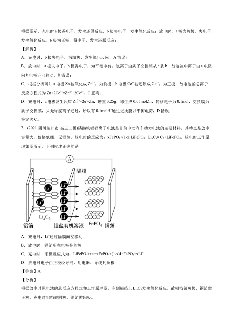 专题08电化学及其应用-2021年高考化学真题与模拟题分类训练（学生版）_05高考化学_新高考复习资料_2023年新高考资料_一轮复习_2023年新高考大一轮复习讲义
