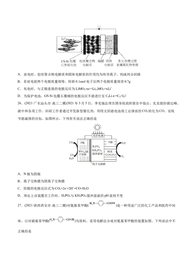 专题08电化学及其应用-2021年高考化学真题与模拟题分类训练（学生版）_05高考化学_新高考复习资料_2023年新高考资料_一轮复习_2023年新高考大一轮复习讲义