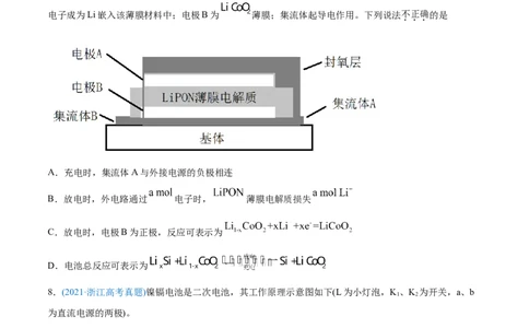 专题08电化学及其应用-2021年高考化学真题与模拟题分类训练（学生版）_05高考化学_新高考复习资料_2023年新高考资料_一轮复习_2023年新高考大一轮复习讲义
