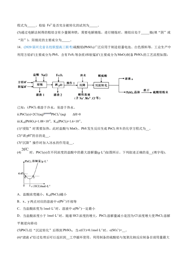 专题15工艺流程题-2020年高考化学真题与模拟题分类训练（学生版）_05高考化学_新高考复习资料_2022年新高考资料_2022年一轮复习各版本_1.高考化学2022年一轮复习通用版