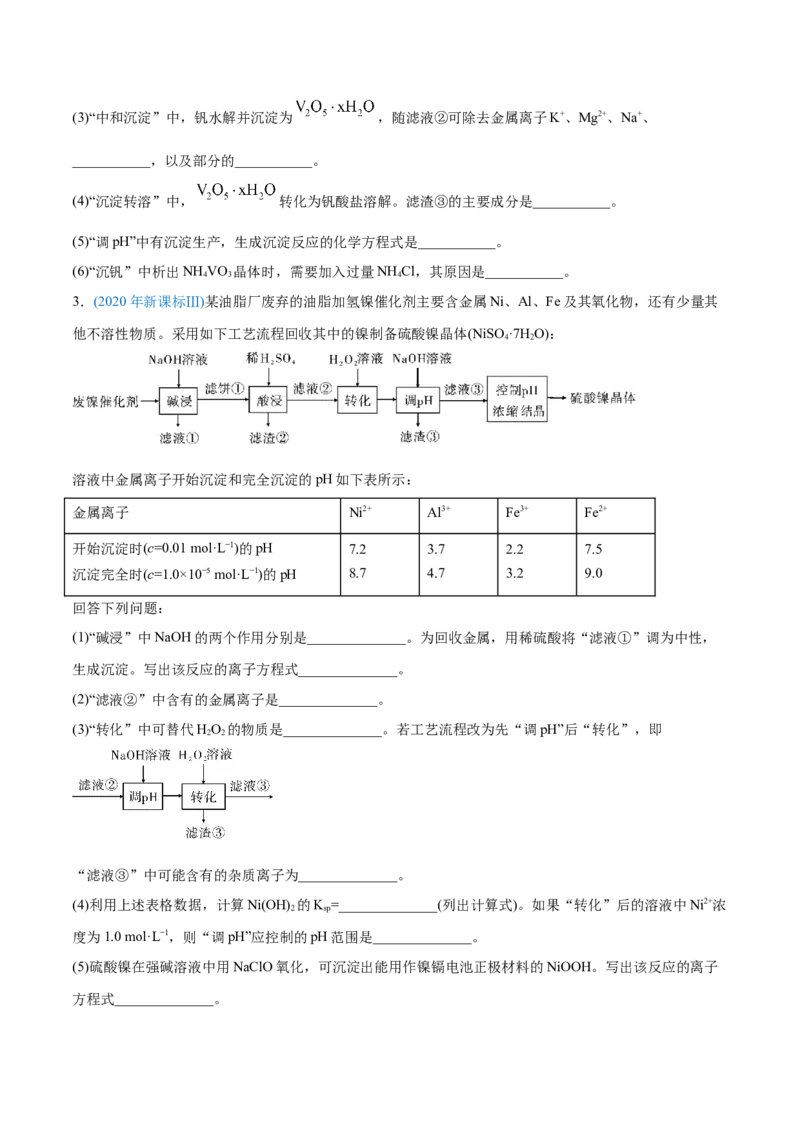 专题15工艺流程题-2020年高考化学真题与模拟题分类训练（学生版）_05高考化学_新高考复习资料_2022年新高考资料_2022年一轮复习各版本_1.高考化学2022年一轮复习通用版