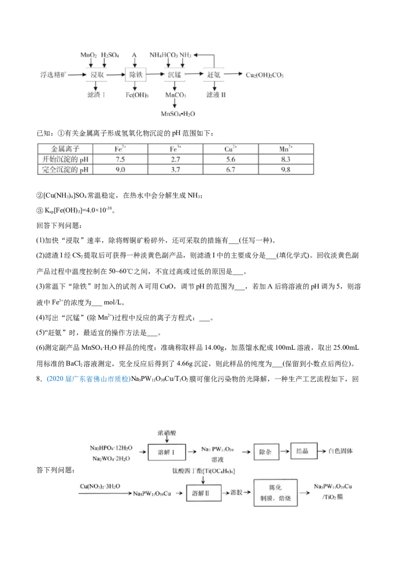 专题15工艺流程题-2020年高考化学真题与模拟题分类训练（学生版）_05高考化学_新高考复习资料_2022年新高考资料_2022年一轮复习各版本_1.高考化学2022年一轮复习通用版