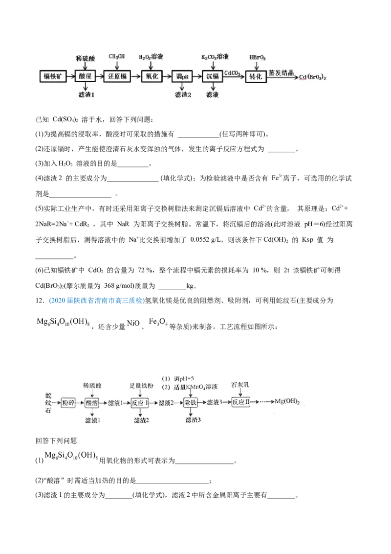 专题15工艺流程题-2020年高考化学真题与模拟题分类训练（学生版）_05高考化学_新高考复习资料_2022年新高考资料_2022年一轮复习各版本_1.高考化学2022年一轮复习通用版
