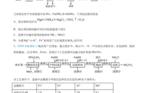 专题15工艺流程题-2020年高考化学真题与模拟题分类训练（学生版）_05高考化学_新高考复习资料_2022年新高考资料_2022年一轮复习各版本_1.高考化学2022年一轮复习通用版