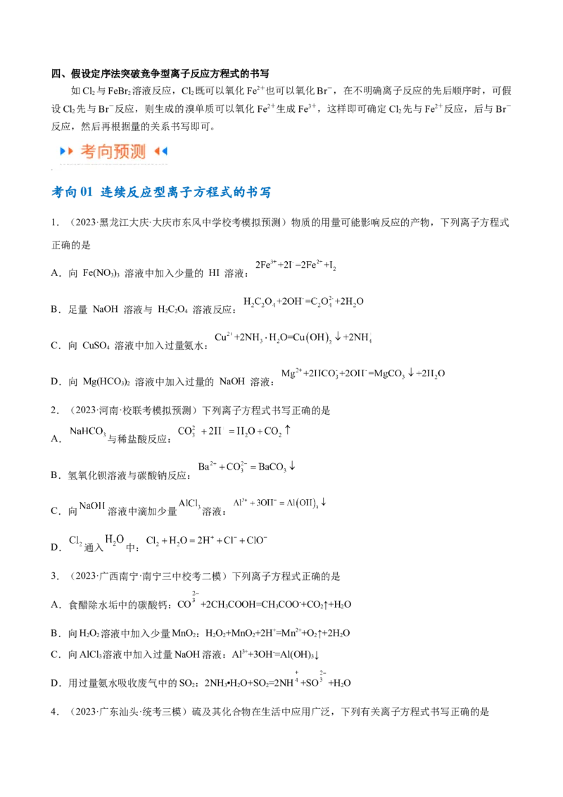 专题03离子反应（讲义）（原卷版）_05高考化学_新高考复习资料_2024年新高考资料_二轮复习资料_高频考点解密2024年高考化学二轮复习高频考点追踪与预测（新高考专用）_讲义