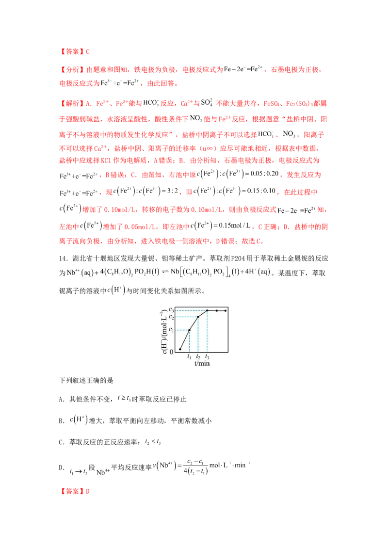 专练13十四道选择题+主观流程题-备战2024年高考化学考前手感保温训练（新高考卷）（解析版）_05高考化学_2024年新高考资料_5.2024三轮冲刺