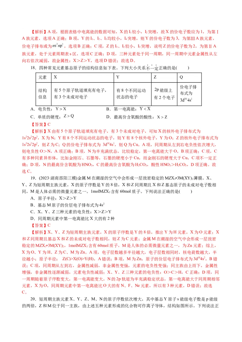 专题12物质结构与性质综合(题型突破)(讲义)(解析版)_05高考化学_2024年新高考资料_2.2024二轮复习_2024年高考化学二轮复习讲练测（新教材新高考）