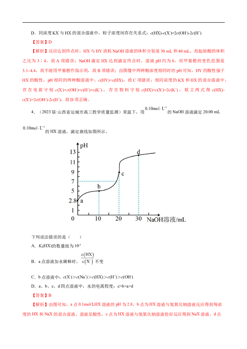 专项31中和滴定图象（解析版）_05高考化学_新高考复习资料_2023年新高考资料_专项复习_2023年高考化学热点专项导航与精练（新高考专用）