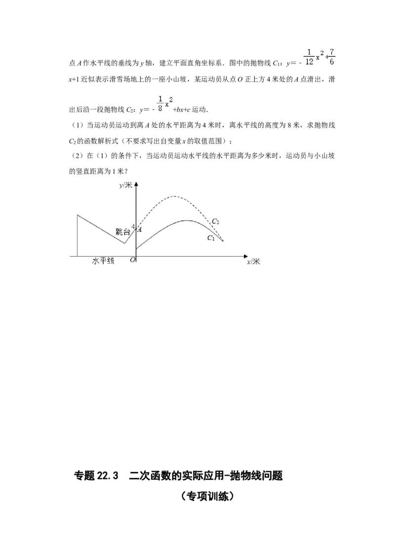 专题22.3二次函数的实际应用-抛物线问题（专题训练）-2022-2023学年九年级数学上册《同步考点解读&bull;专题训练》（人教版）_初中数学人教版_9上-初中数学人教版_07专项讲练