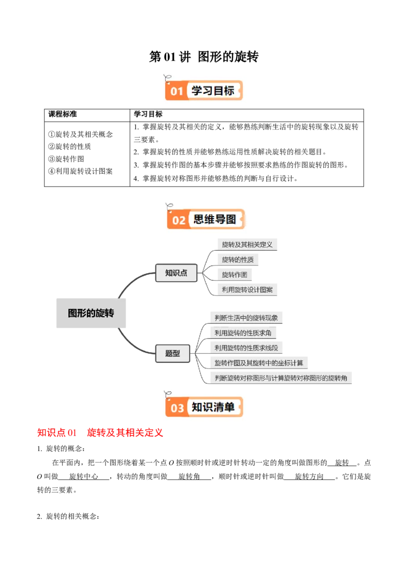 第01讲图形的旋转（4个知识点+5类热点题型讲练+习题巩固）（教师版）_初中数学_九年级数学上册（人教版）_同步讲义-U18_2025版