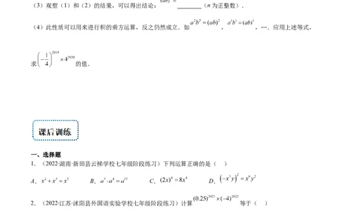 专题11同底数幂的乘法、幂的乘方、积的乘方(原卷版)（重点突围）_初中数学人教版_8上-初中数学人教版_旧版_07专项讲练