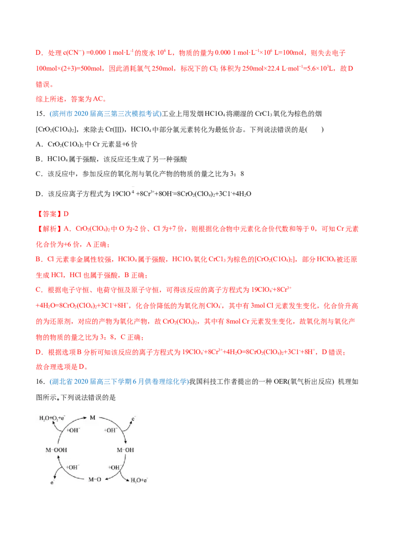 专题04氧化还原反应-2020年高考化学真题与模拟题分类训练（教师版含解析）_05高考化学_新高考复习资料_2022年新高考资料_2022年一轮复习各版本_1.高考化学2022年一轮复习通用版