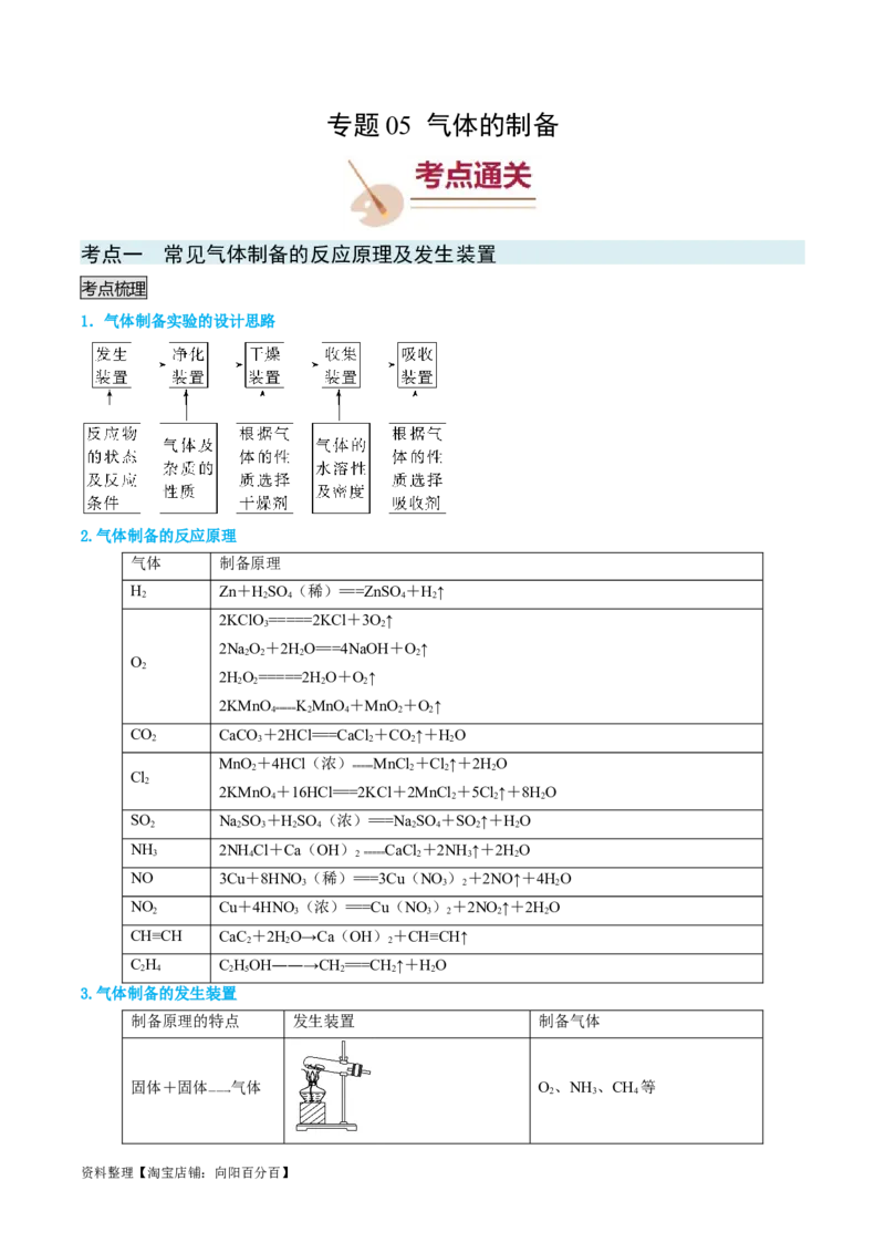 专题05气体的制备-实验攻略备战2024年高考化学实验常考知识点全突破（解析版）_05高考化学_新高考复习资料_2024年新高考资料_❤专项复习资料_教师版（含答案解析）