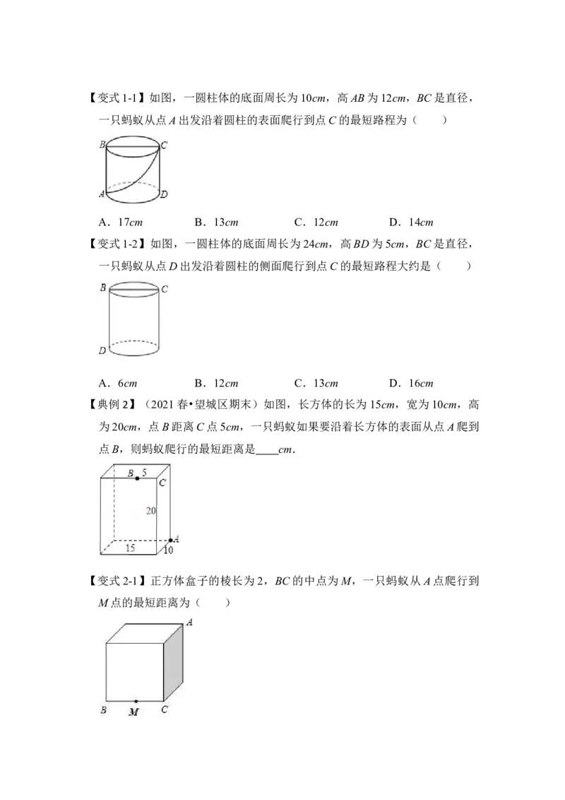 专题13勾股定理之蚂蚁行程模型综合应用（3大类型）（原卷版）_初中数学人教版_八年级数学下册_保存转存之后查看(1)_8下-初中数学人教版（2026春新版持续更新）_旧版-可参考_06习题试卷