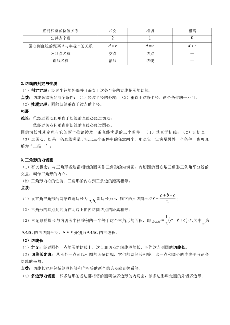专题18直线与圆的位置关系重难点题型专训（十二大题型）（原卷版）_初中数学人教版_9下-初中数学人教版_07专项讲练_2023-2024学年九年级数学全册重难点专题提升精讲精练（人教版）