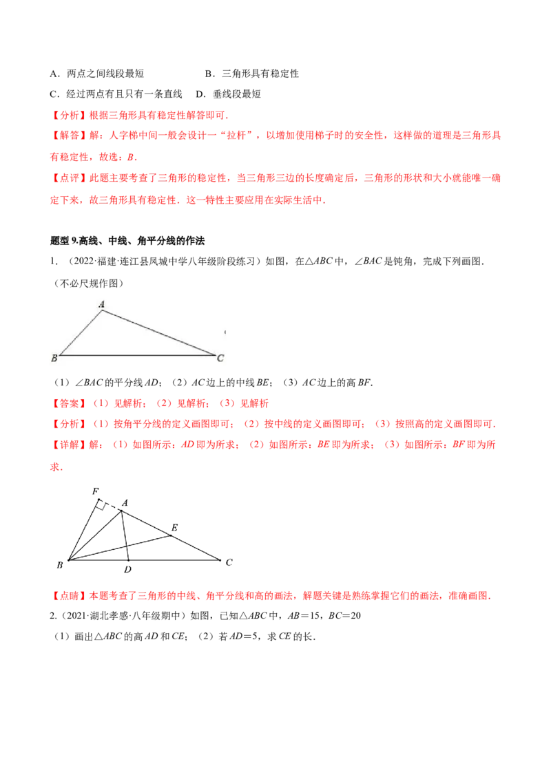 专题11.1三角形重难点题型11个（解析版）_初中数学人教版_8上-初中数学人教版_旧版_06习题试卷_6期中期末复习专题