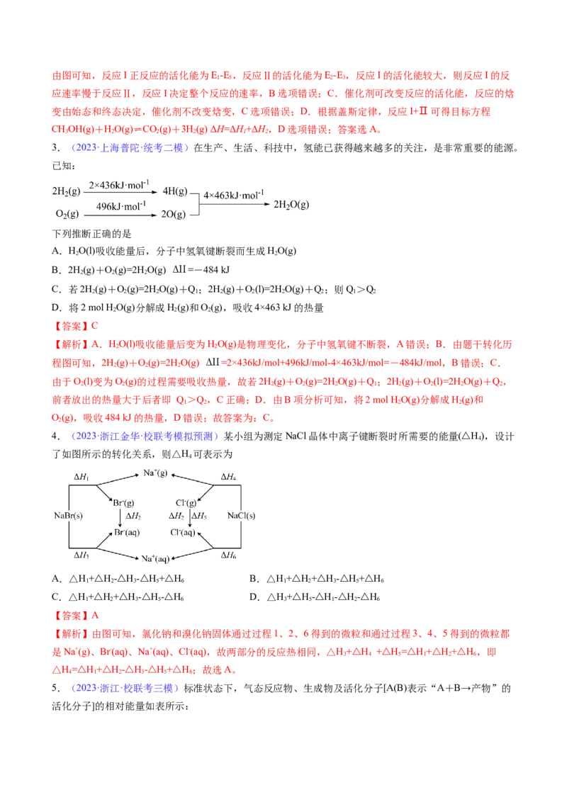 专题23化学反应的热效应-2024年高考化学一轮复习基础考点必刷好题（新教材新高考）（解析版）_05高考化学_2024年新高考资料_1.2024一轮复习