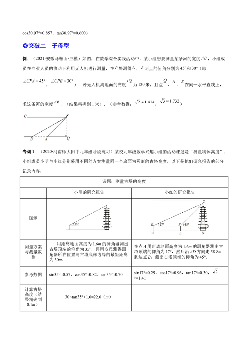 专题11解直角三角形模型（专项突破）-原卷版_初中数学人教版_9下-初中数学人教版_07专项讲练_一题三变系列2022-2023学年九年级数学下册重要考点题型精讲精练(人教版)