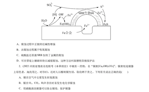 专项24金属的腐蚀与防护（原卷版）_05高考化学_新高考复习资料_2023年新高考资料_专项复习_2023年高考化学热点专项导航与精练（新高考专用）