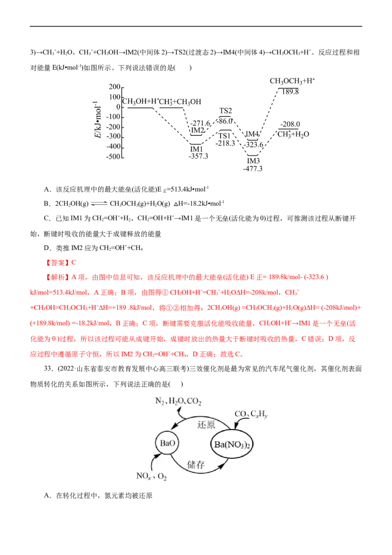 专题10化学反应机理与历程（练）（解析版）_05高考化学_通用版（老高考）复习资料_2023年复习资料_二轮复习_2023年高考化学二轮复习讲练测（全国通用）