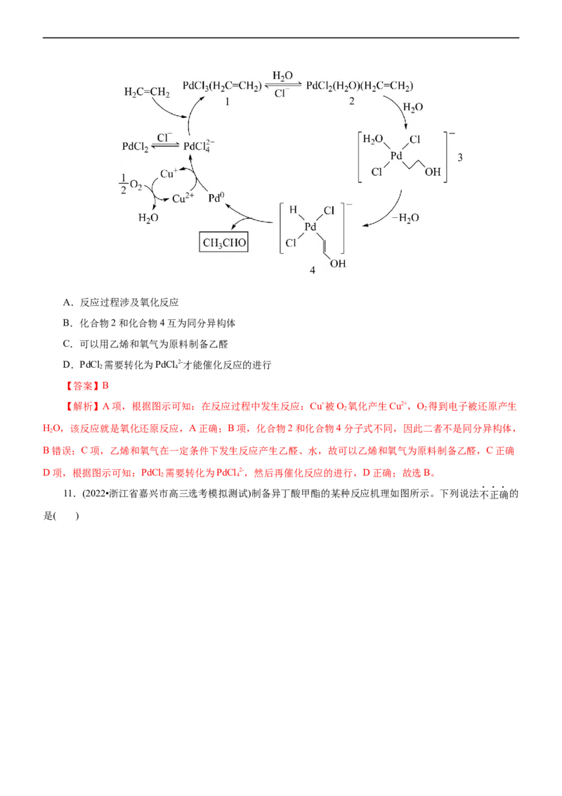 专题10化学反应机理与历程（练）（解析版）_05高考化学_通用版（老高考）复习资料_2023年复习资料_二轮复习_2023年高考化学二轮复习讲练测（全国通用）
