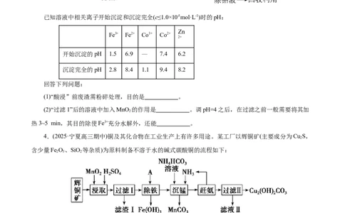 专题10大题突破&mdash;&mdash;化学工艺流程（练习）（原卷版）_05高考化学_2025年新高考资料_二轮复习_上好课2025年高考化学二轮复习讲练测（新高考通用）3379109_主题四化学工艺流程