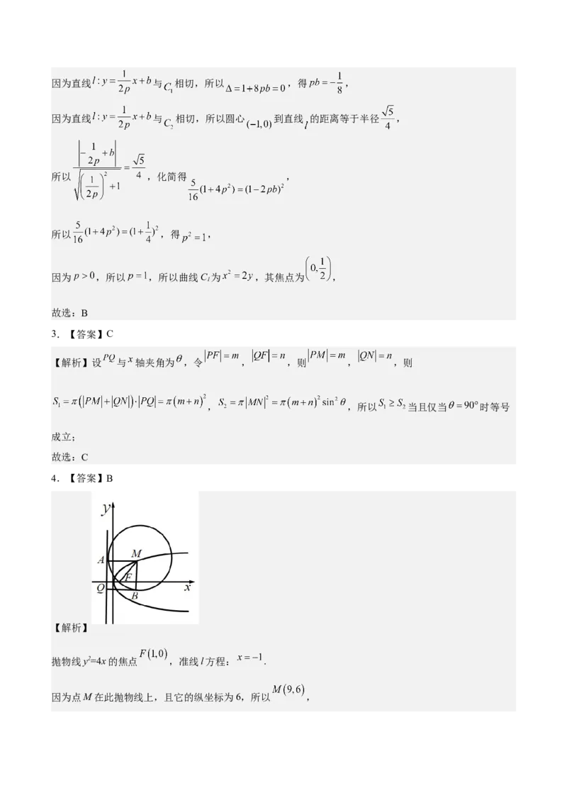考向34抛物线（重点）-备战2023年高考数学一轮复习考点微专题（全国通用）（学生版）_2.2025数学总复习_赠品通用版（老高考）复习资料_一轮复习