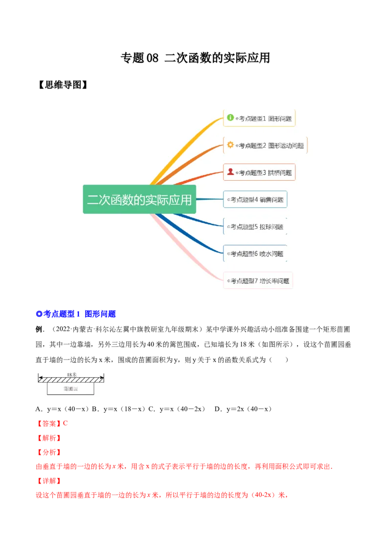 专题08二次函数的实际应用（热考题型）-解析版_初中数学人教版_9上-初中数学人教版_07专项讲练_一题三变系列九年级数学上册重要考点题型精讲精练(人教版)