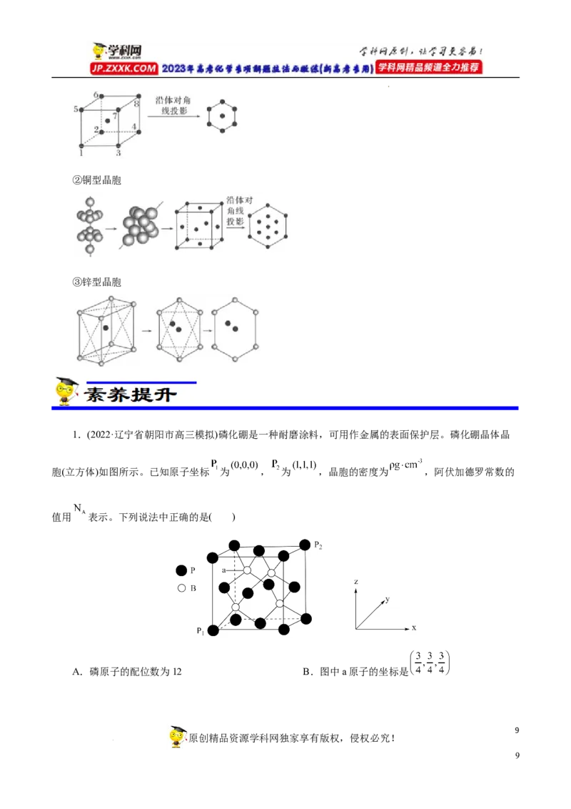 专项43坐标参数与投影图（原卷版）_05高考化学_新高考复习资料_2023年新高考资料_专项复习_2023年高考化学热点专项导航与精练（新高考专用）