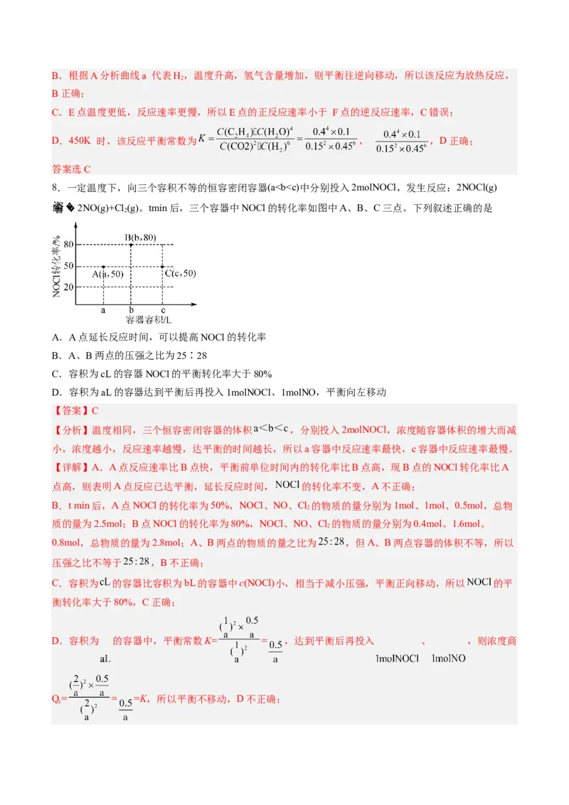 专项08化学反应速率与化学平衡-2023届高考化学二轮复习知识清单与专项练习（新高考专用）（解析版）_05高考化学_新高考复习资料_2023年新高考资料_二轮复习_选择题