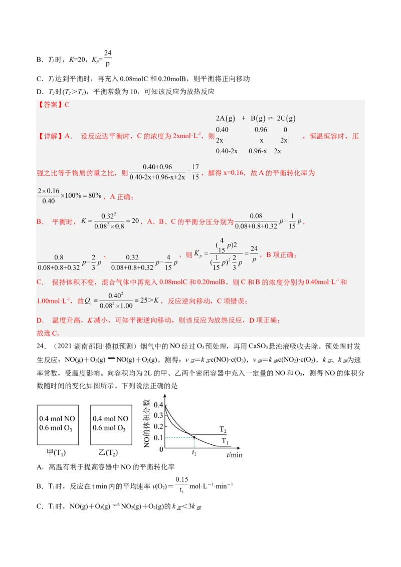 专项08化学反应速率与化学平衡-2023届高考化学二轮复习知识清单与专项练习（新高考专用）（解析版）_05高考化学_新高考复习资料_2023年新高考资料_二轮复习_选择题