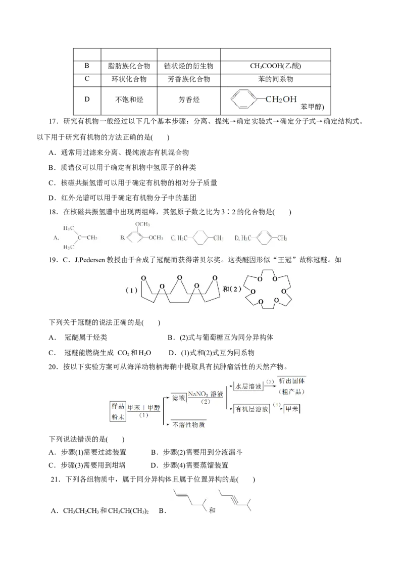 专题16有机化合物的结构特点和研究方法-2023年高考化学一轮复习小题多维练（原卷版）_05高考化学_新高考复习资料_2023年新高考资料_一轮复习_2023年新高考化学一轮复习小题多维练