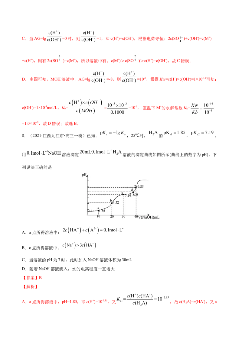 专题10水溶液中的离子平衡-2021年高考真题和模拟题化学分项汇编（解析版）_05高考化学_新高考复习资料_2022年新高考资料_2021年高考真题和模拟题化学分项汇编（全国通用）