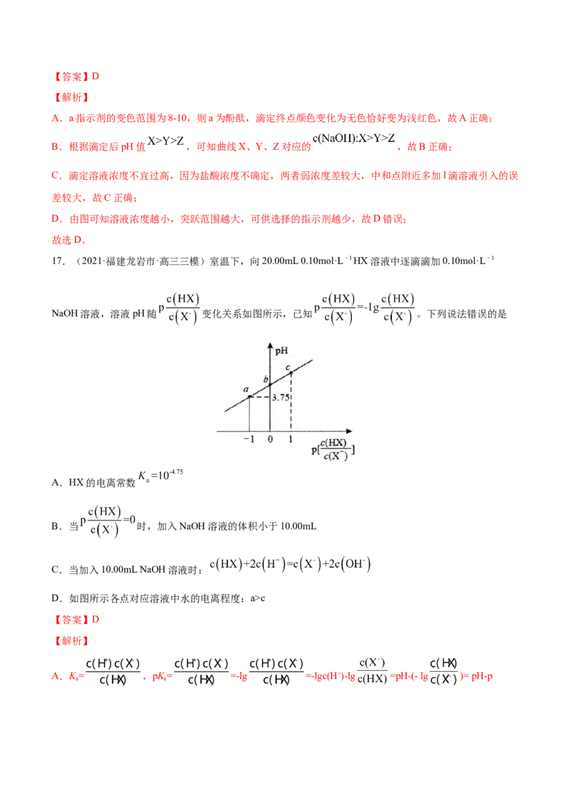 专题10水溶液中的离子平衡-2021年高考真题和模拟题化学分项汇编（解析版）_05高考化学_新高考复习资料_2022年新高考资料_2021年高考真题和模拟题化学分项汇编（全国通用）