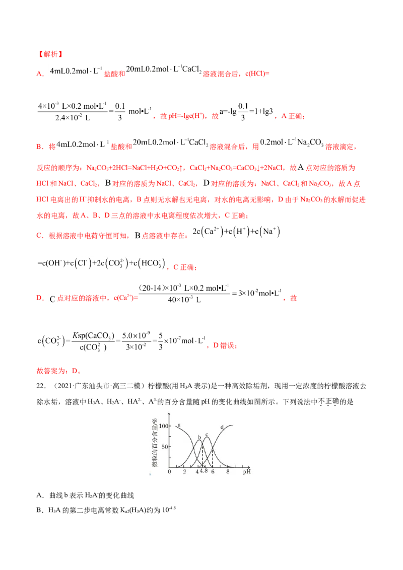 专题10水溶液中的离子平衡-2021年高考真题和模拟题化学分项汇编（解析版）_05高考化学_新高考复习资料_2022年新高考资料_2021年高考真题和模拟题化学分项汇编（全国通用）