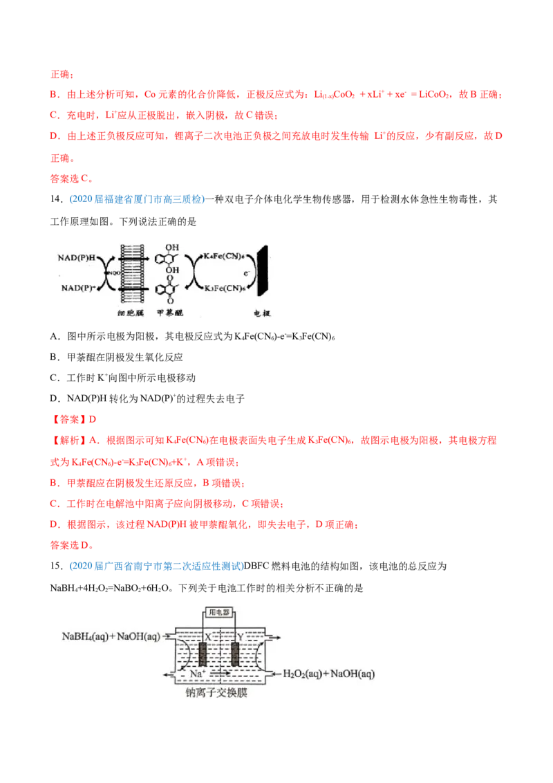 专题08电化学及其应用-2020年高考化学真题与模拟题分类训练（教师版含解析）_05高考化学_新高考复习资料_2022年新高考资料_2022年一轮复习各版本_1.高考化学2022年一轮复习通用版