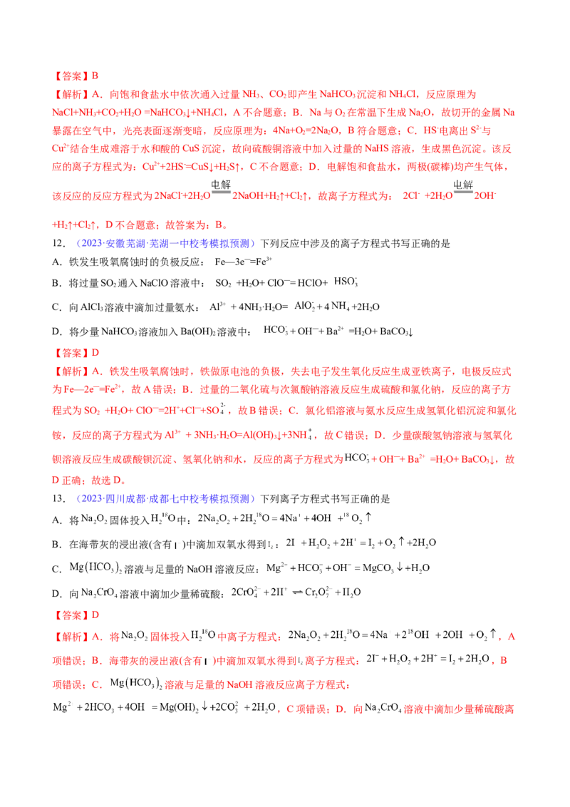 专题06离子反应离子方程式-2024年高考化学一轮复习基础考点必刷好题（新教材新高考）（解析版）_05高考化学_2024年新高考资料_1.2024一轮复习