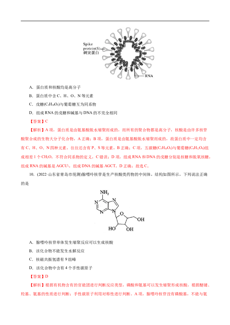 专项47核酸与防疫（解析版）_05高考化学_新高考复习资料_2023年新高考资料_专项复习_2023年高考化学热点专项导航与精练（新高考专用）