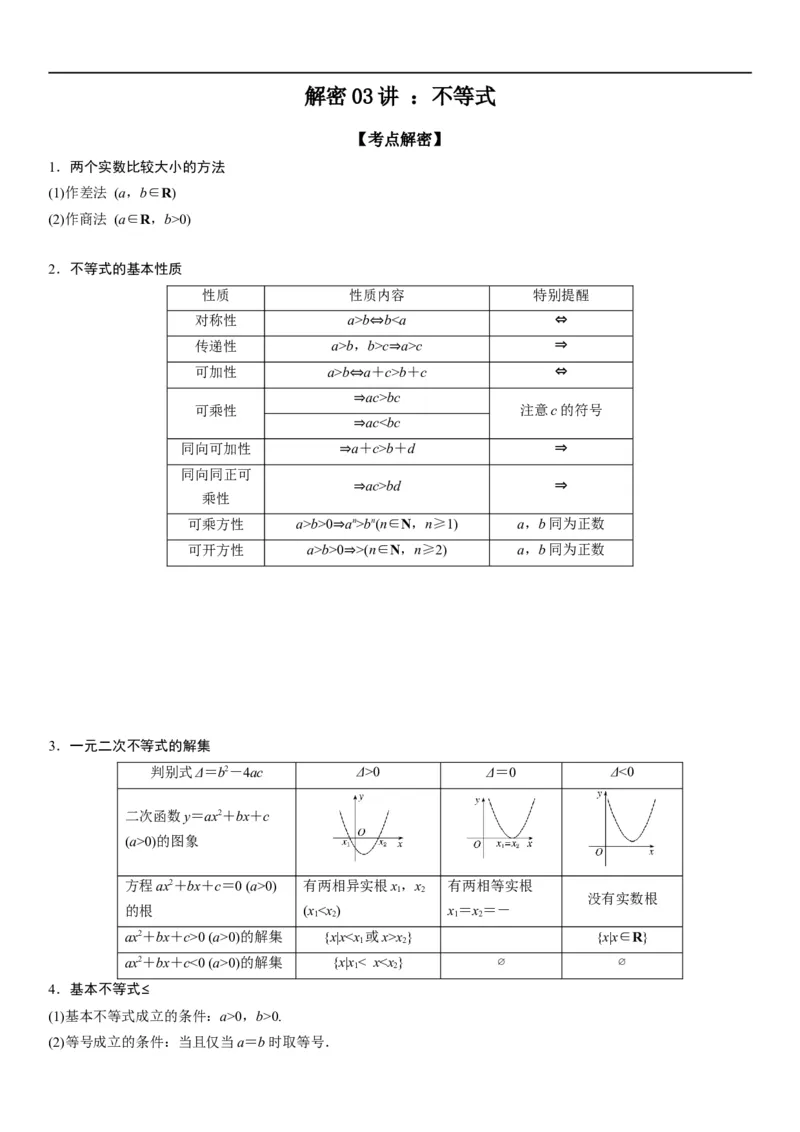 解密03不等式（原卷版）_2.2025数学总复习_2023年新高考资料_二轮复习_考点2023年高考数学二轮复习讲义+训练（新高考专用）