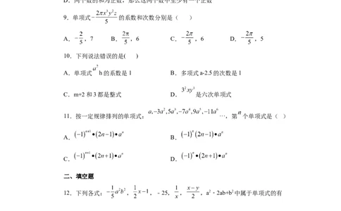 专题2.6单项式（巩固篇）（专项练习）-2022-2023学年七年级数学上册基础知识专项讲练（人教版）_初中数学人教版_7上-初中数学人教版_7上-初中数学人教版（旧版）赠送_07专项讲练
