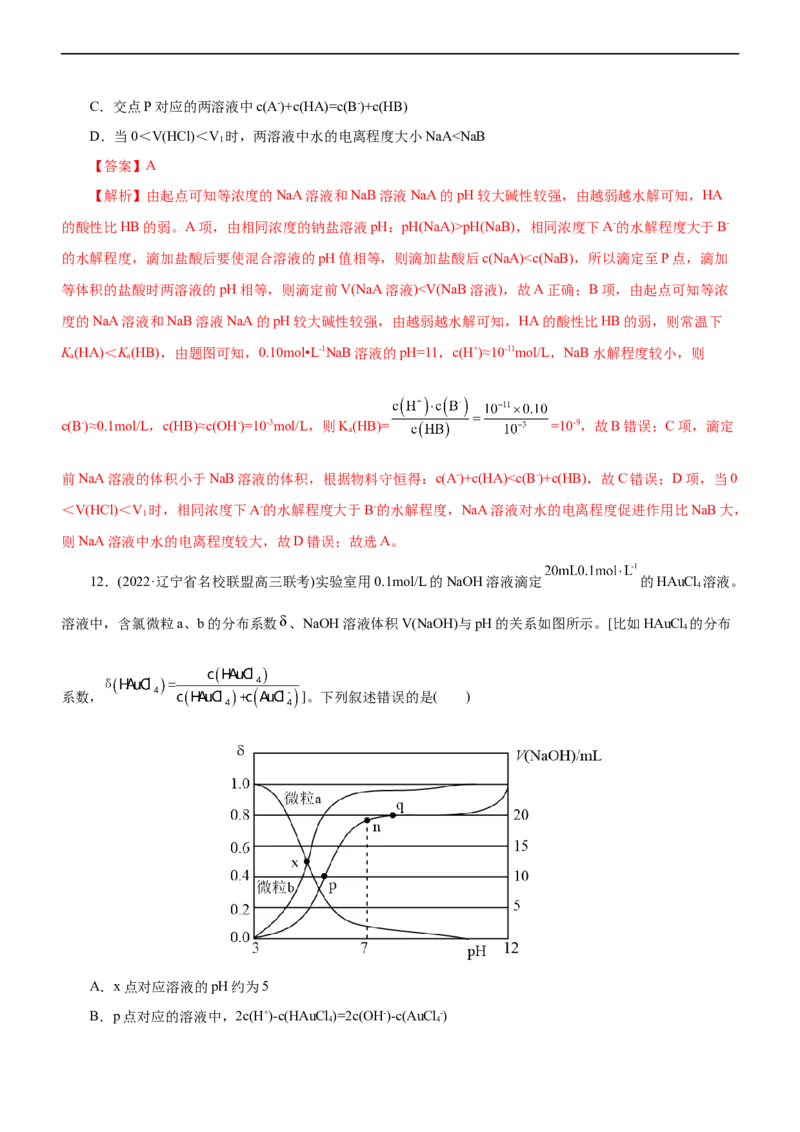 专题11水溶液中离子反应（练）（解析版）_05高考化学_通用版（老高考）复习资料_2023年复习资料_二轮复习_2023年高考化学二轮复习讲练测（全国通用）