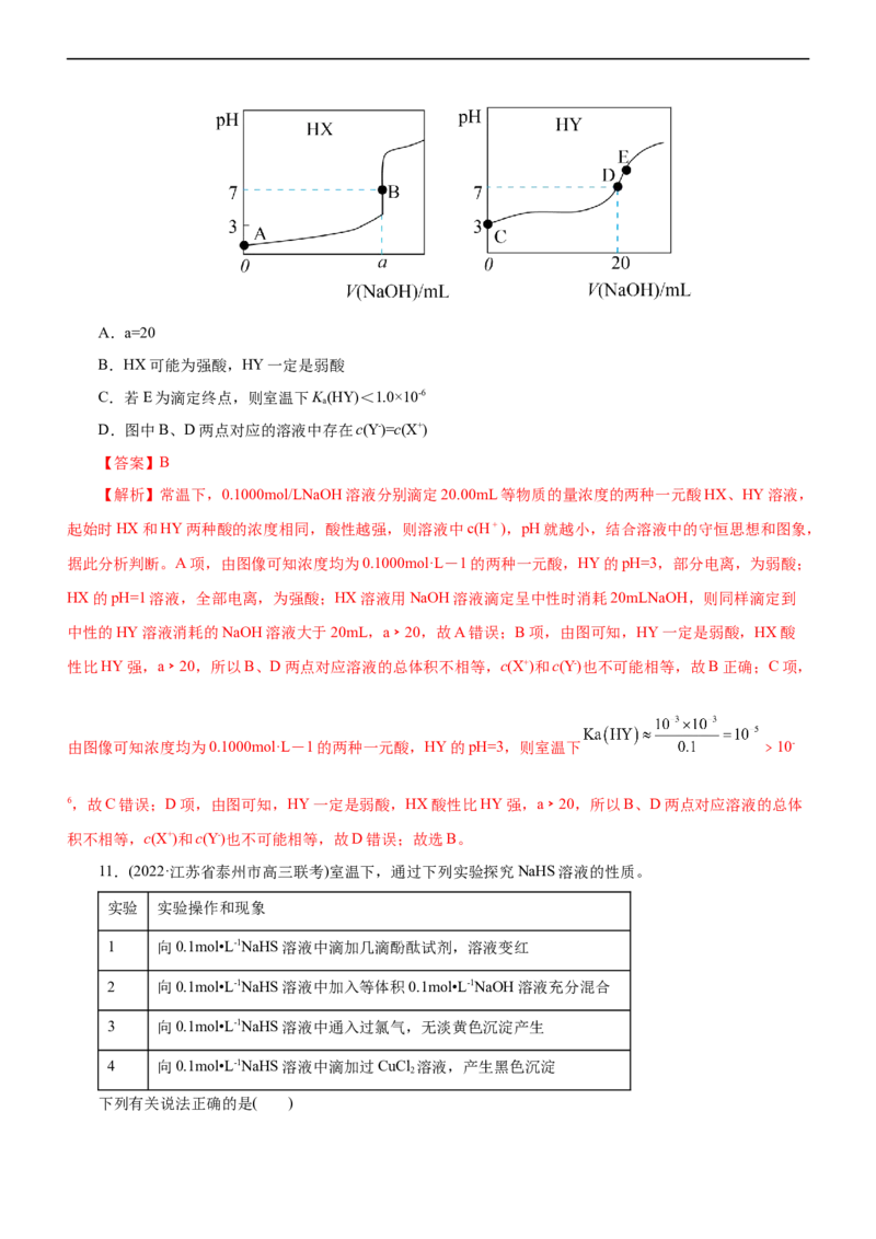 专题11水溶液中离子反应（练）（解析版）_05高考化学_通用版（老高考）复习资料_2023年复习资料_二轮复习_2023年高考化学二轮复习讲练测（全国通用）