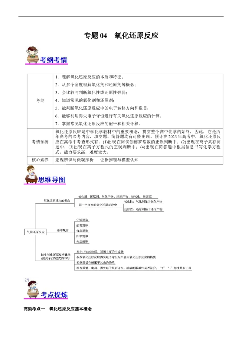 专题04氧化还原反应（讲）（学生版）_05高考化学_通用版（老高考）复习资料_2023年复习资料_二轮复习_2023年高考化学二轮复习讲练测（全国通用）
