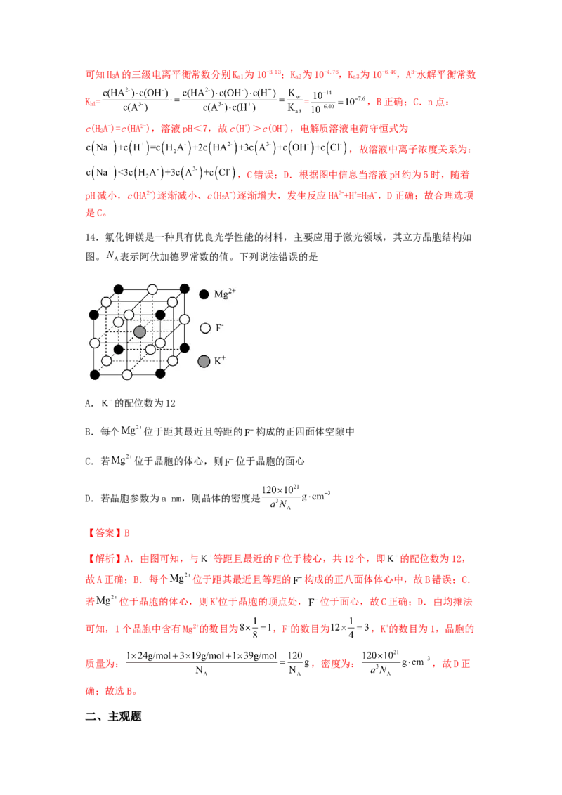 专练06十四道选择题+主观实验题-备战2024年高考化学考前手感保温训练（新高考卷）（解析版）_05高考化学_2024年新高考资料_5.2024三轮冲刺_备战2024年高考化学考前手感保温训练（新高考卷