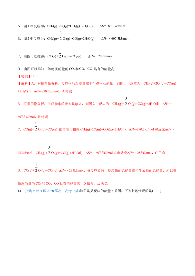专题07化学反应中的能量变化-2020年高考化学真题与模拟题分类训练（教师版含解析）_05高考化学_新高考复习资料_2022年新高考资料_2022年一轮复习各版本